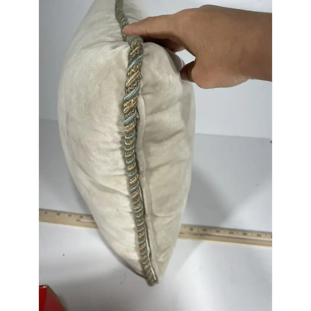 Suede Luxury Calico Corners tweed Trim Tan Square pillow w Feather‎ down insert
